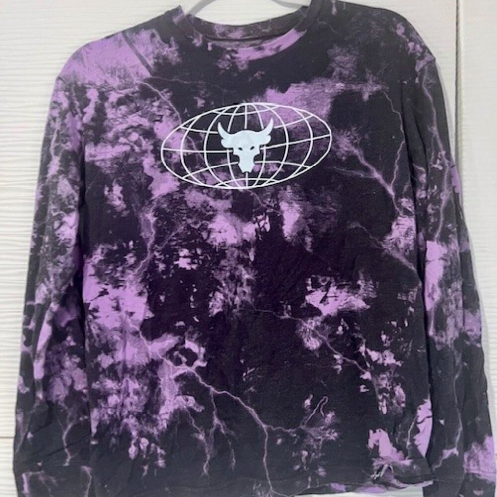 Under Armour Purple black Tie Dye Long Sleeve Shirt Boys YLG Loose Fit